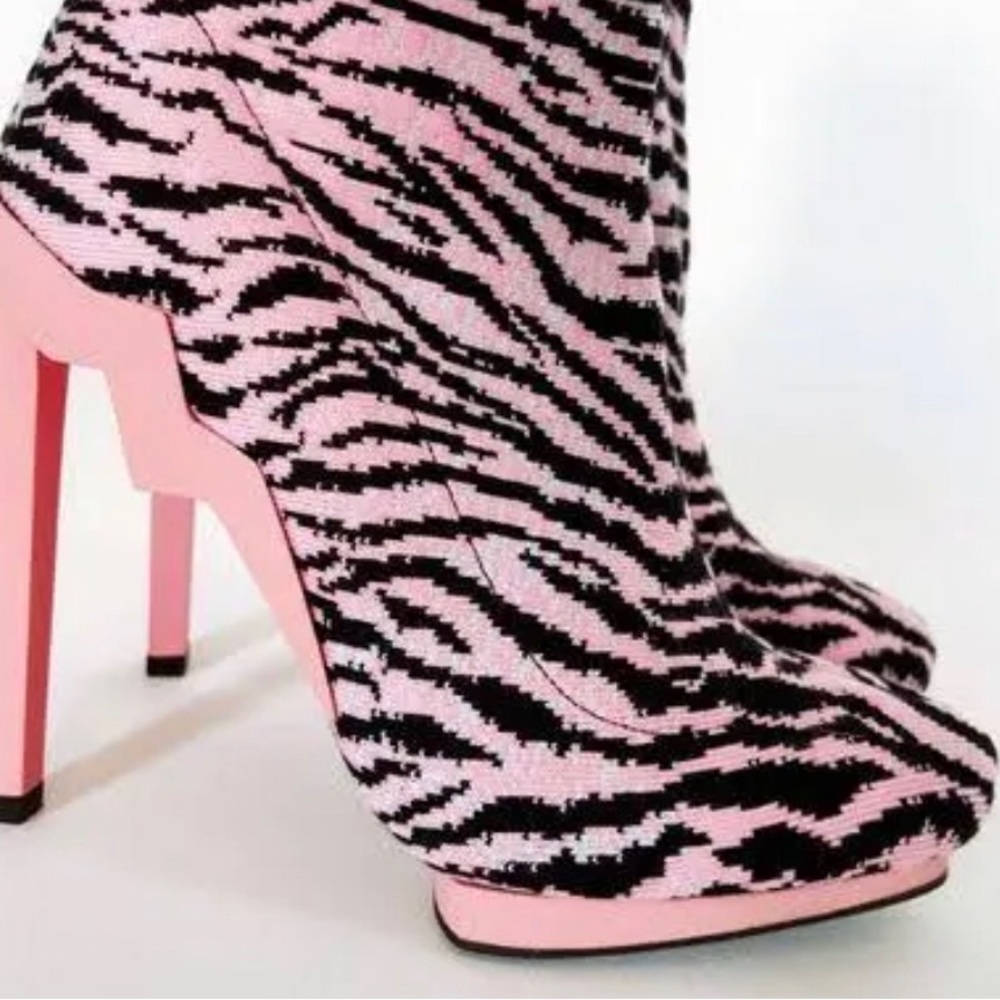 Kenzo for H&M Tiger Knit Ankle Boots High Heels Stretch pink. Size 7